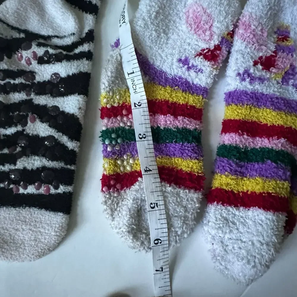 Girls Animal Print Fuzzy Socks with Grips - 3 Pairs